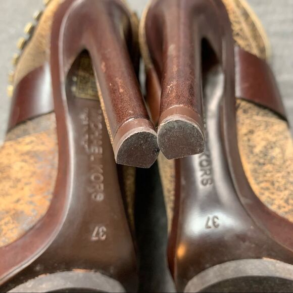 Rare! Michael Kors Brown Stiletto Platform Leather Boots - Picture 10 of 16